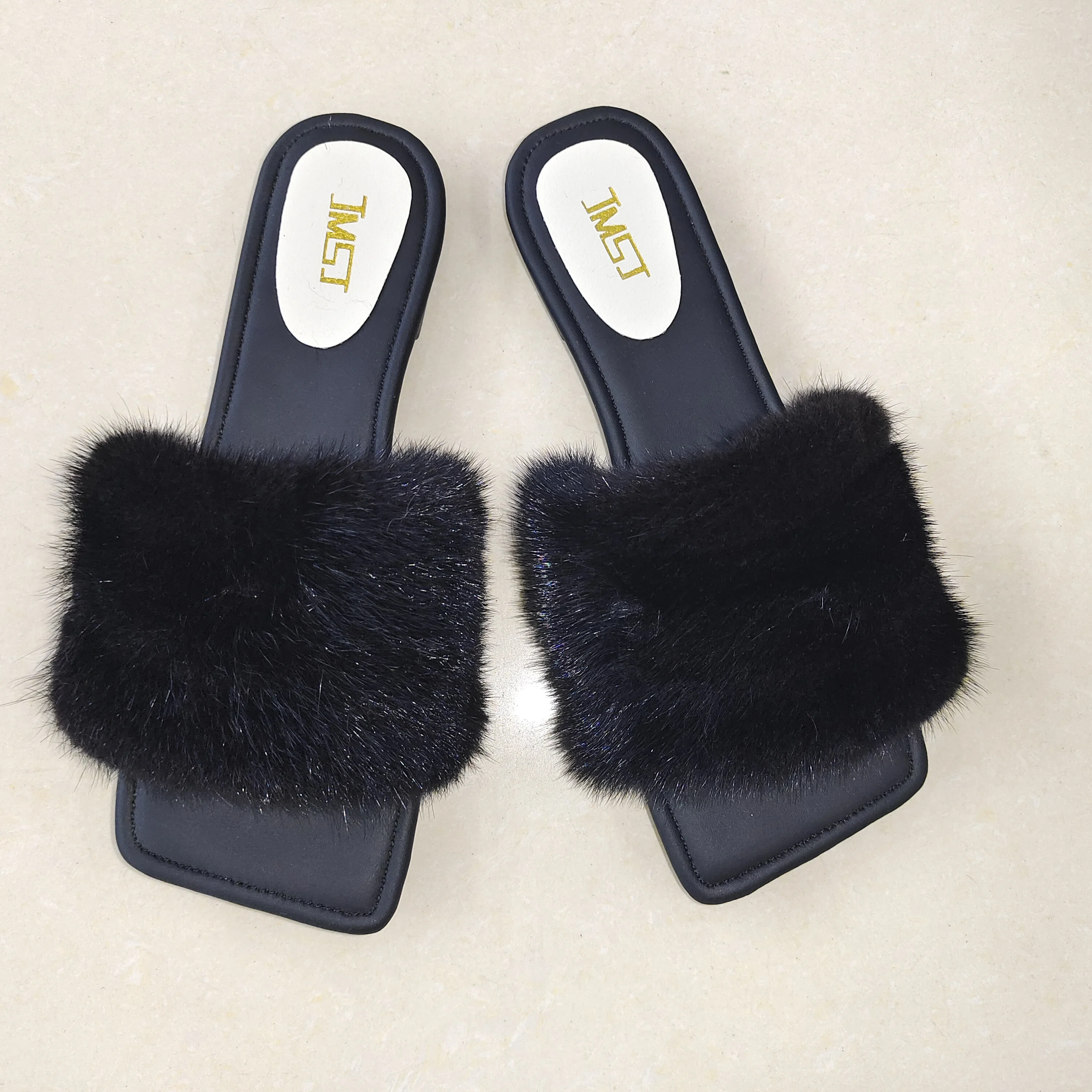 2023 fur slides for women wholesale mink fur slippers custom summer wedge slippers