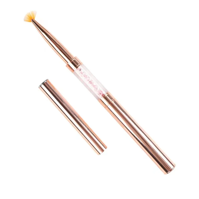 Rose Gold Metal Handle Dual End Nail Brush Painting Liner Nail Art Brush