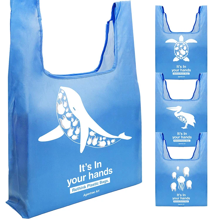 Многоразовые экологически чистые сумки для покупок, сделанные из переработанного волокна, для привлечения большего количества людей, реализующих охрану окружающей среды, океан