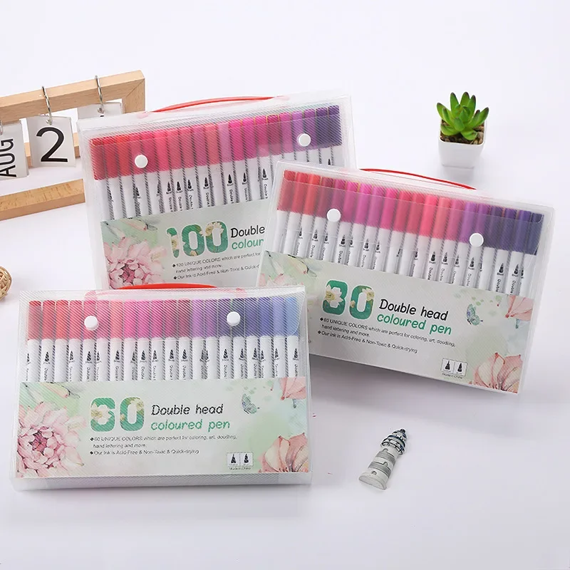 24 48 60 80 100 Colors Double-Head Washable Color Marker Set Art Supplies For Artist Korean Stationery School Supplies
