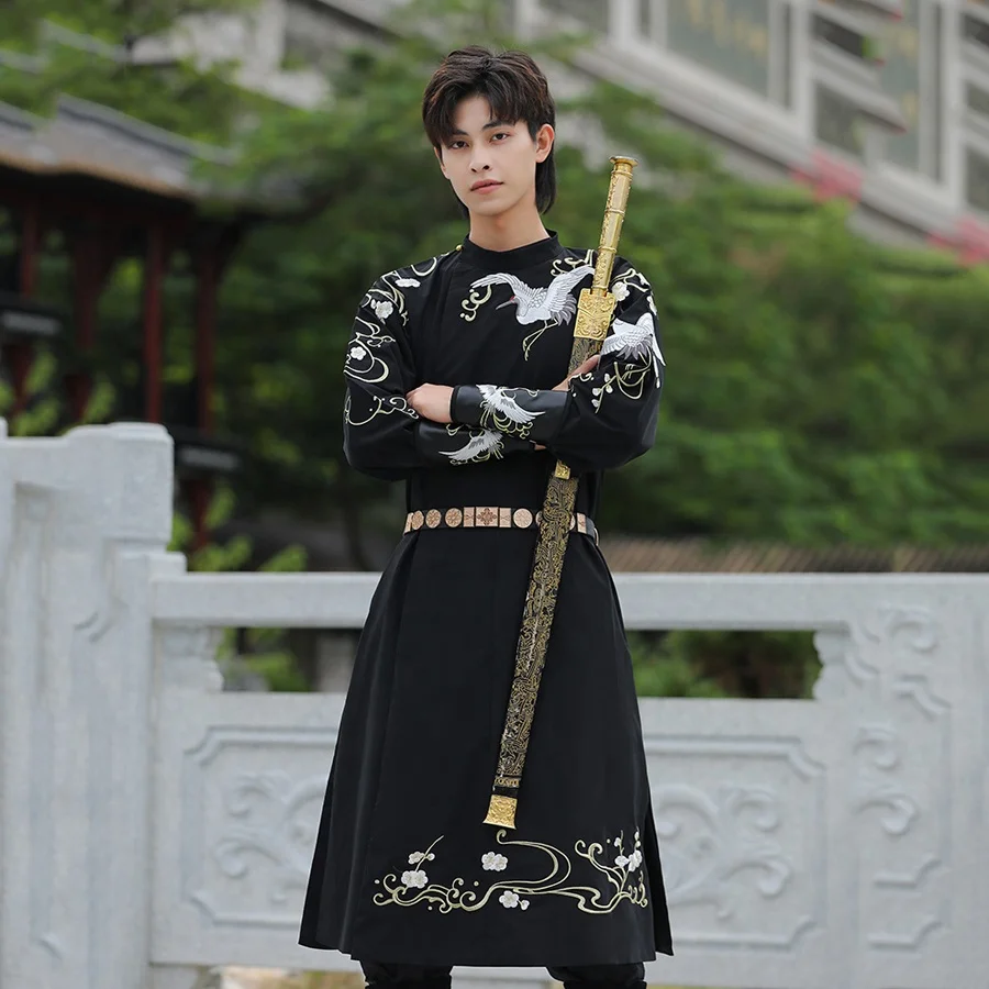 wholesale embroidery Tang style round collar Robe china wear for men traditional chinese clothing Hanfu man