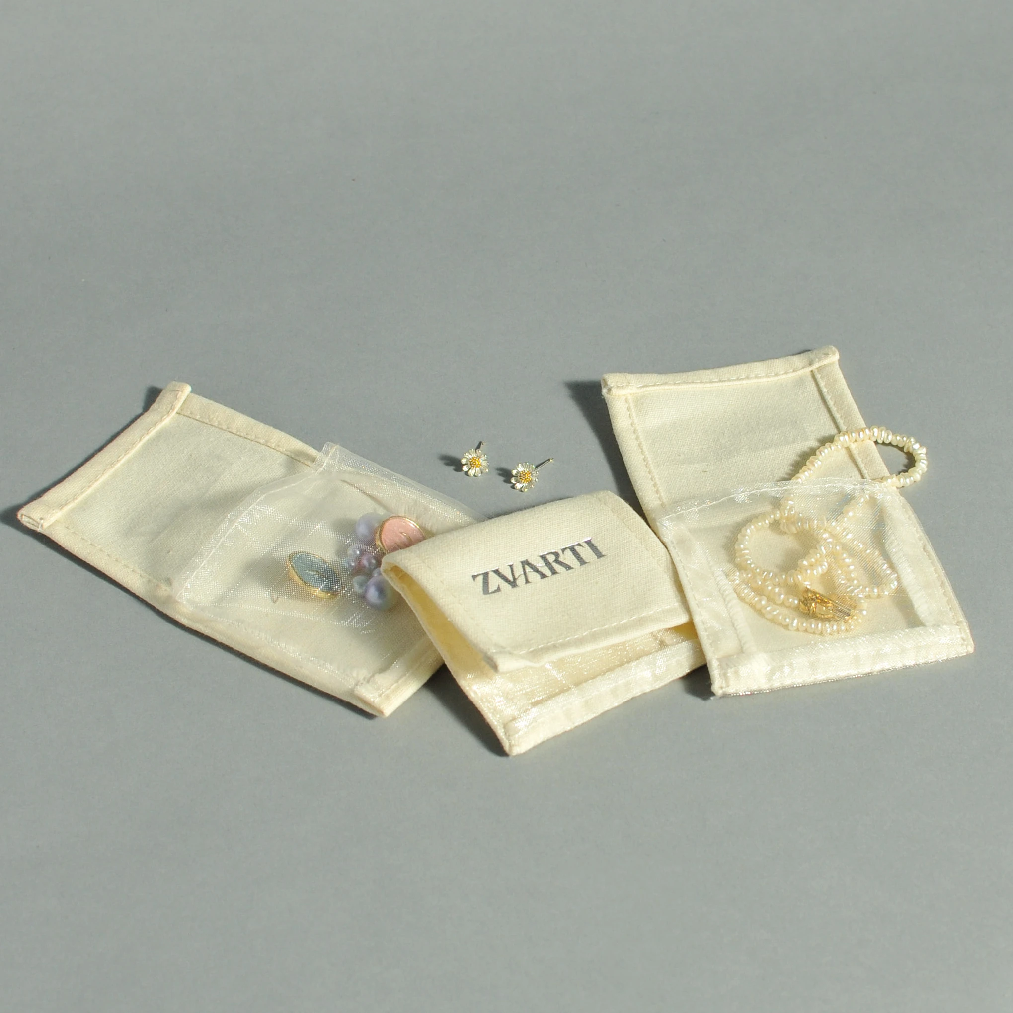 Luxury envelope no logo small canvas printed jewelry packaging pouches bracelet organza earring  jewelry pouch