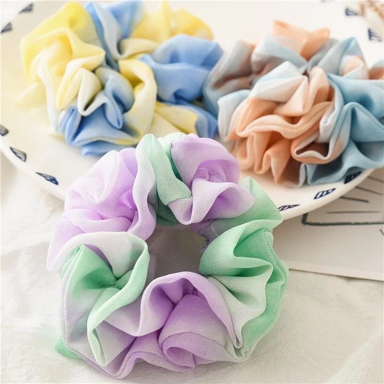 Spring Summer New Lightweight Chiffon Tie-dye Scrunchie High Stretch Elastic Hair Band