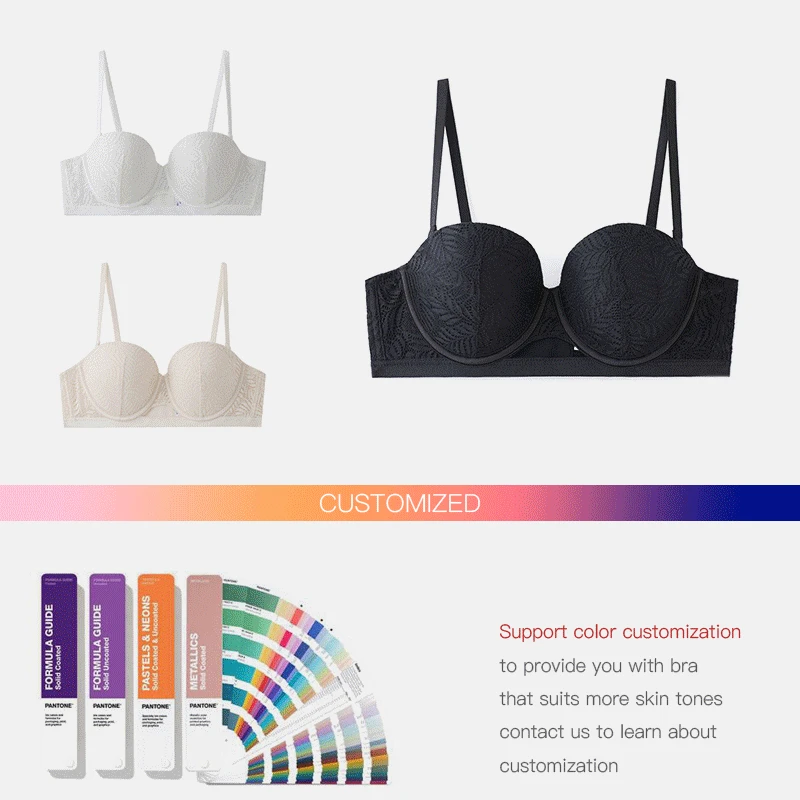 Sujetador De Realce Para Mujer Woman Plus Size Strapless Bra Lightly Padded Demi Coverage Sexy Lace Balconette Bra