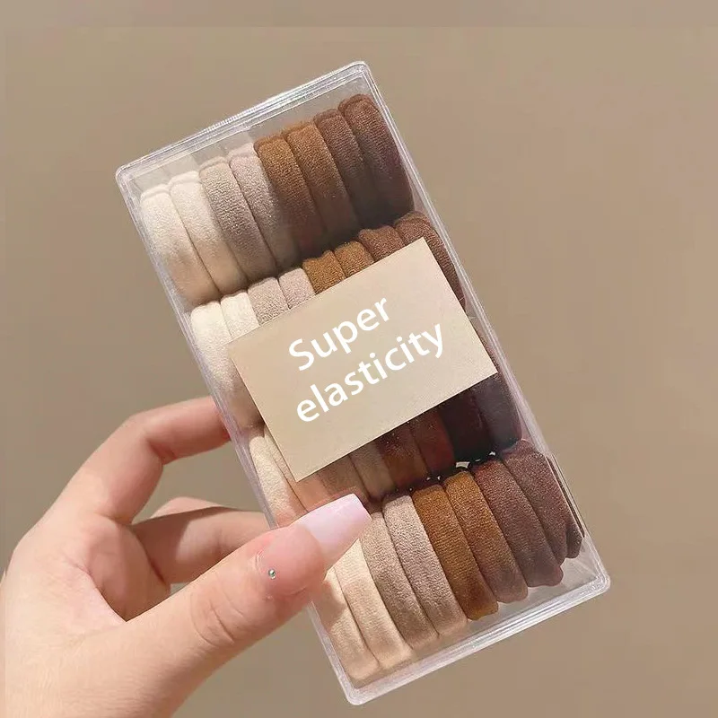 Ms-419 Wholesale Custom Elasticity Nylon Hair Ties Cute Rainbow Color 32pcs/set Hair Rubber Bands Hair String For Women Kids
