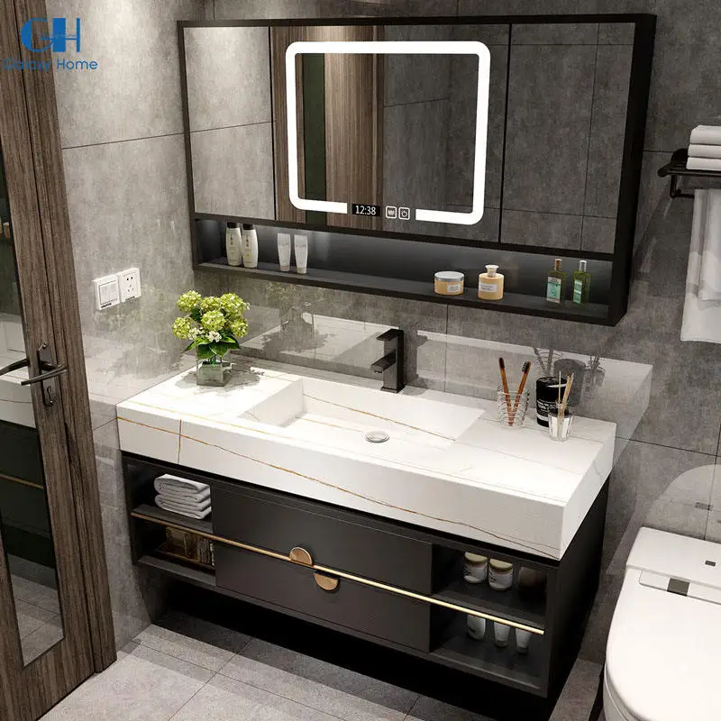 Europe Style Panel Bathroom Vanity Cabinet Furniture With Single and Double Sinks And Mirror Wash Basin For Hotel Bathroom