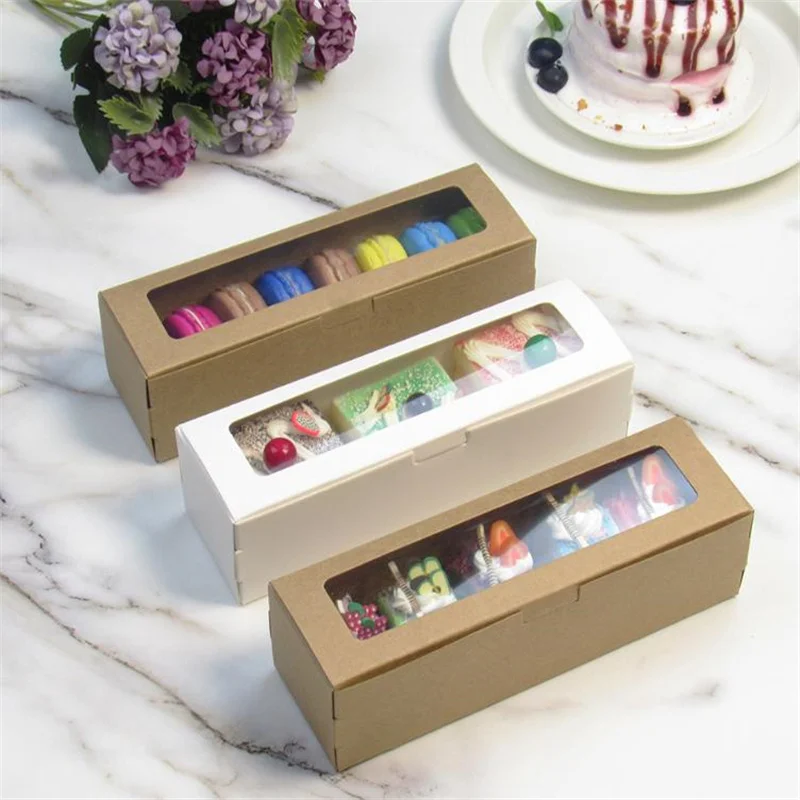 Factory Newly Design White Cardboard Macaron Boxes Diy Writable Dessert Mousse Candy Macaron Box With Pvc Window