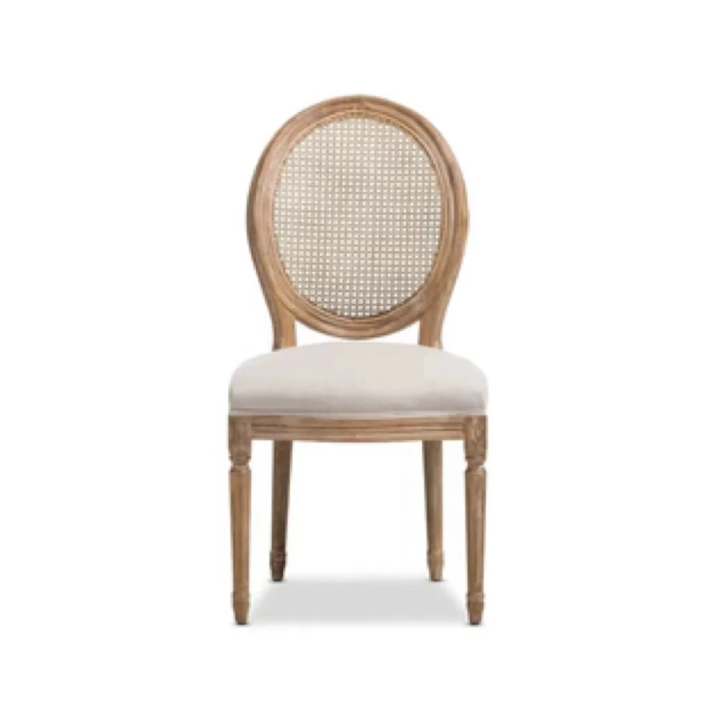 High Quality Design Feel Cool Retro Style Rubber Wood Legs Rattan Back Dining Chair