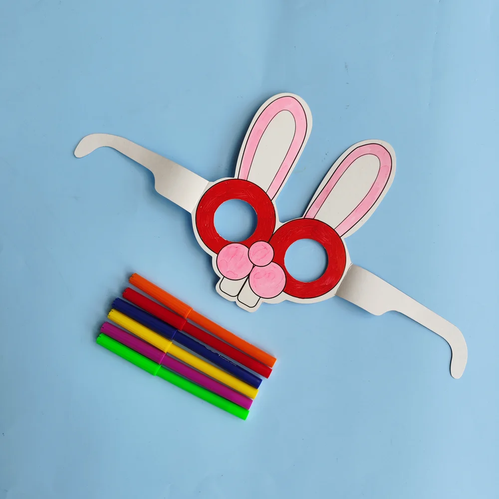 GF Factory Wholesale Handmade Easter Party Decorations Kids DIY Coloring Drawing Paper Toys Bunny Mask Kit
