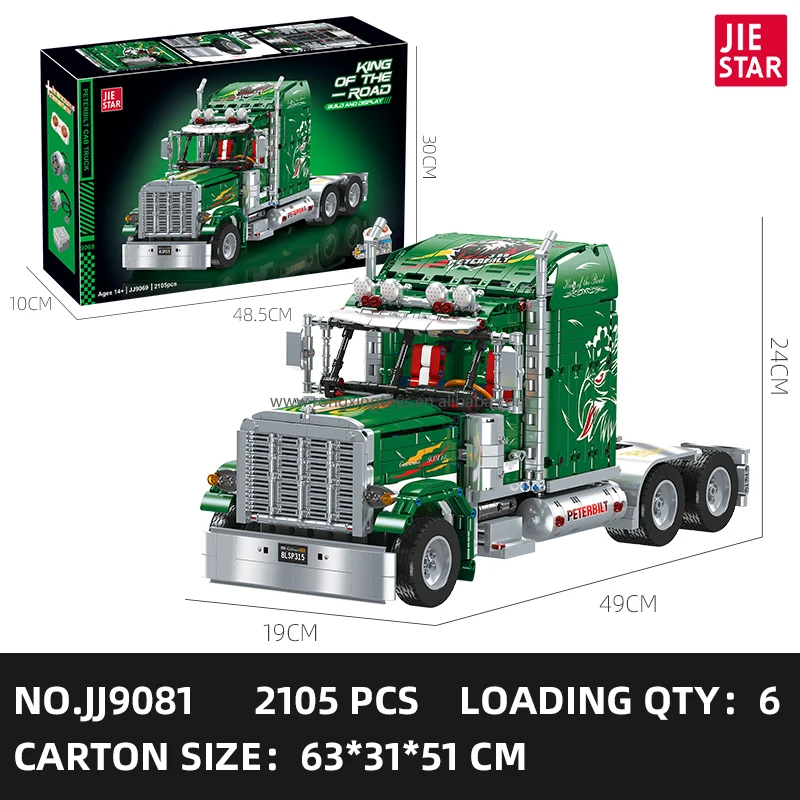 Jie Star jjj9069 2024 новая 389 модель грузовика Peterbilt коллекционный кирпичный Набор для мальчиков подарок Diy грузовик игрушка 2105 шт наборы строительных блоков