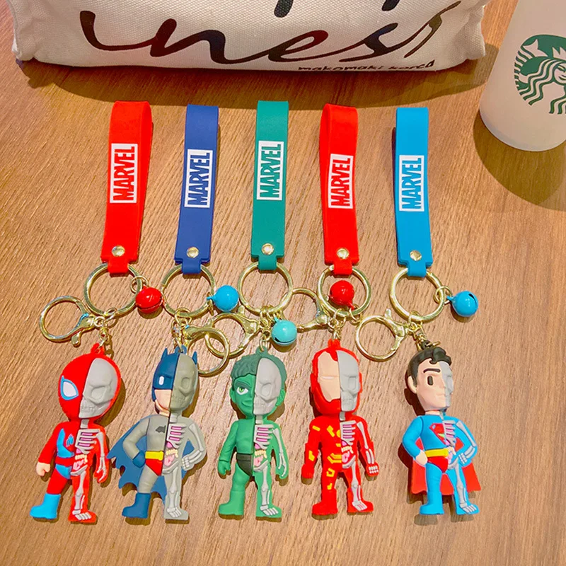 Hecion Marvels Key Chain PVC Spiderman Doll Ironman Key Chain New Super Heroes Super-man Skull Key Chain