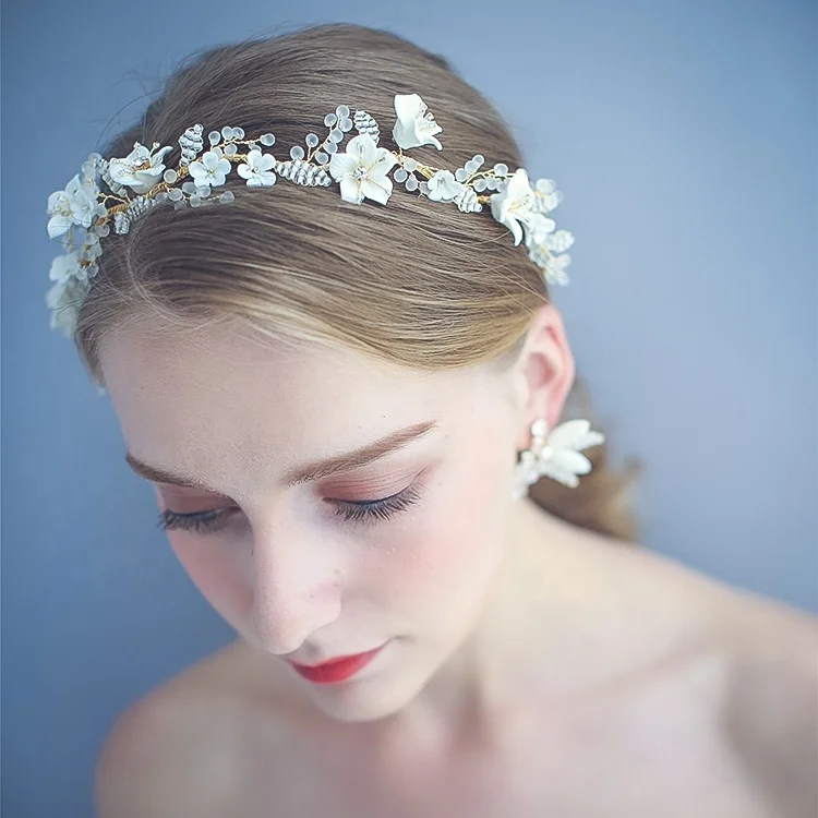  Модные свадебные обручи для волос с бусинами и цветами ручной работы серьги невесты керамические головные уборы жемчугом аксессуары женские тиары