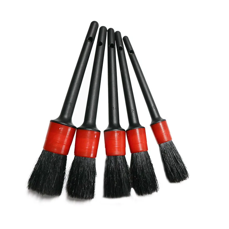 Wholesales 5 Sizes Car wash brush Plastic Handle Auto Round Bristle car Cleaning Brush Car Detailing Brush Set