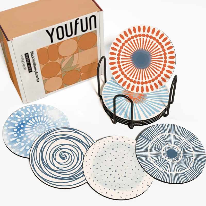 Pack of 6 Multicolored Absorbent non slip anti slip table cup coasters place mat diatom mud Diatomite placemat gift set for tea