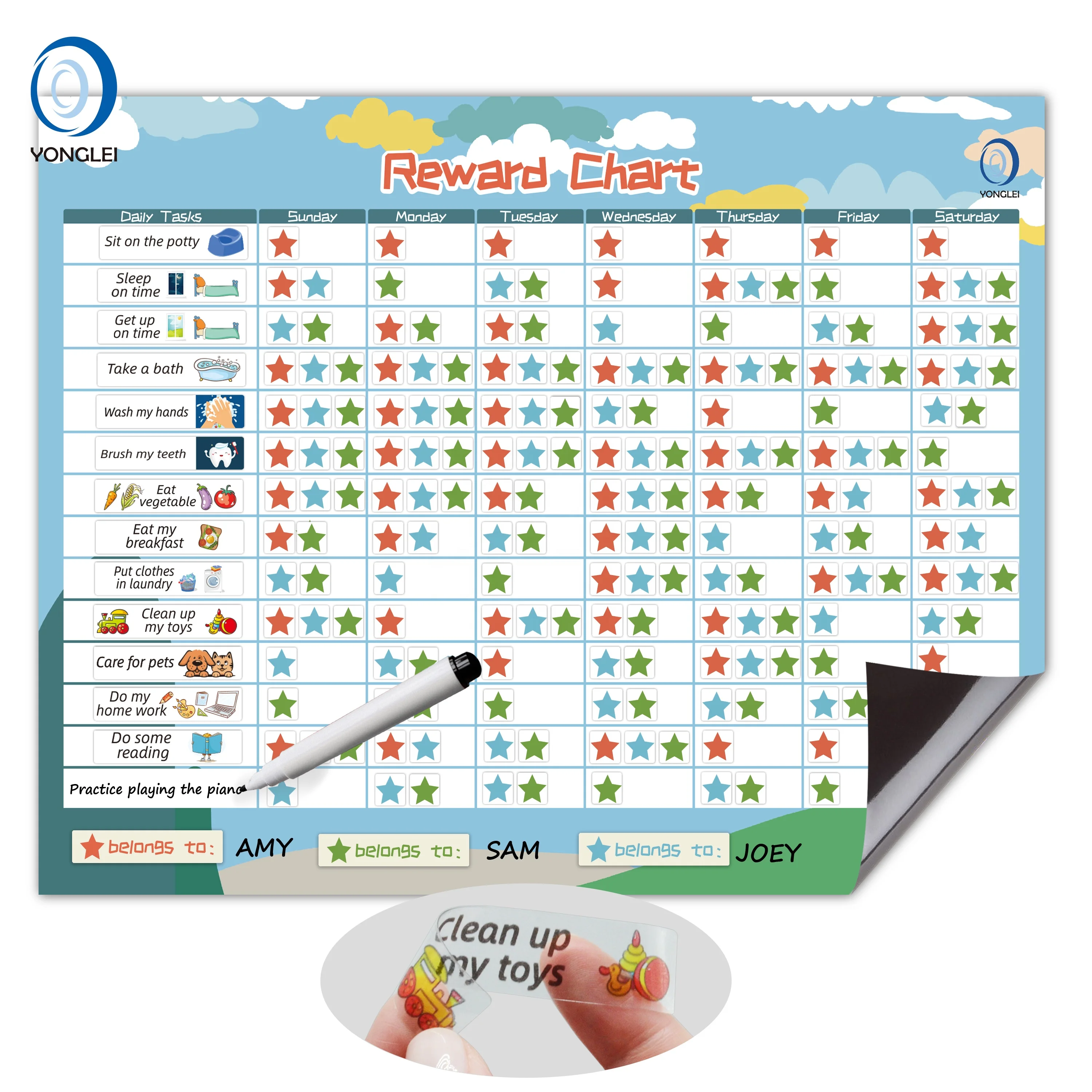 RC1.0-5A2 Yonglei nanotechnology dry erase child chore kids chore magnets my potty reward chart
