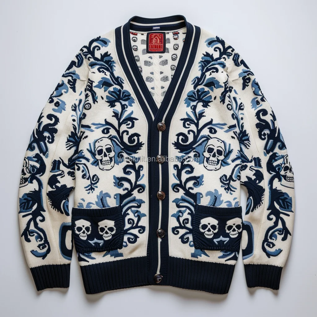 Oversized Knit y2k button striped pattern raw edge V neck Jacket Cotton Cardigan for Office Ladies Lady Womens