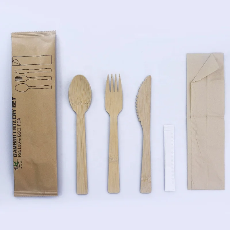 Набор столовых приборов из бамбука, одноразовый набор столовых приборов из дерева и бамбука, вилка, ложка, нож, для ресторана