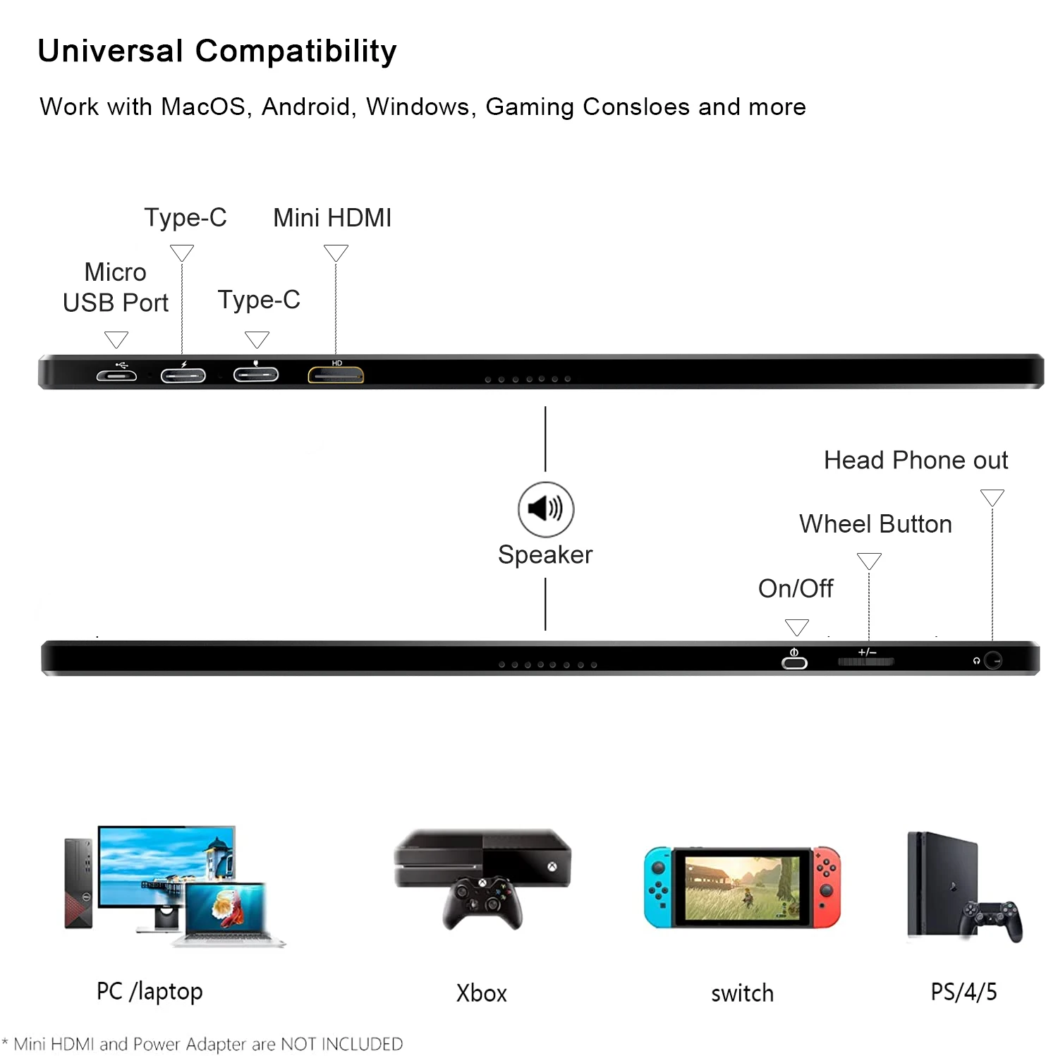 portable touch screen monitor 15.8 Inch IPS Full HD 1080P Screen with Speaker Second Dual Computer Display for MacBook Laptop PC