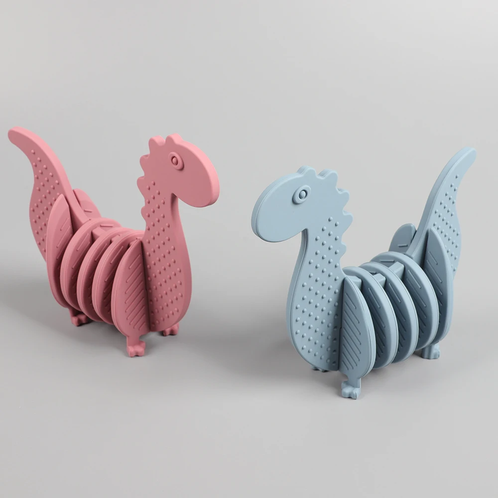 Eversoul OEM ODM BPA Free Dinosaur Shape Baby Teether Silicone Stacking Toys Kids Detachable Educational Jigsaw Toys