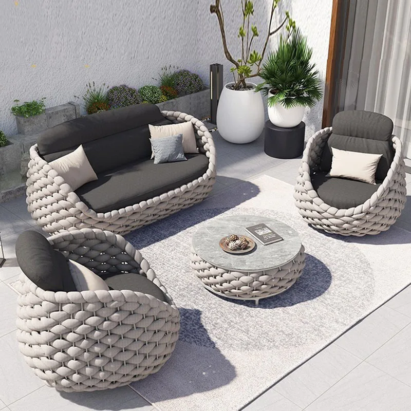 Outdoor rattan sofa courtyard villa balcony waterproof sunscreen rattan chair net red open-air garden leisure furniture