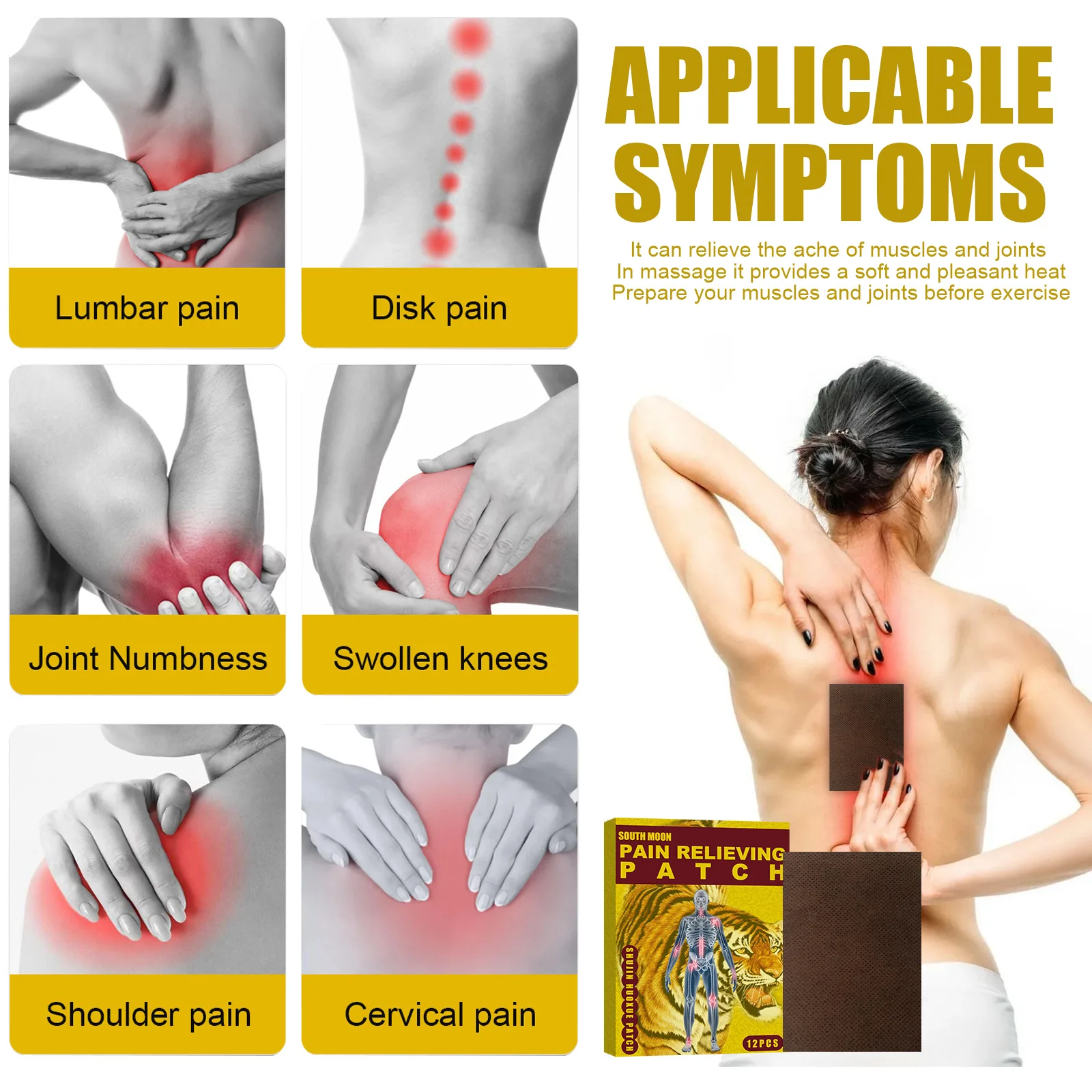 Natural Herbal Chinese Tiger Plaster 12pcs Pain Relief Patch Muscle Blood Activating Relieve Pain Patches Sticker