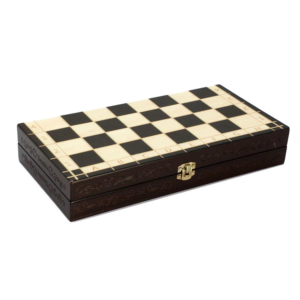 Scrollwork on Sides Chess Set 11.4' Magnetic Wooden Chess Game Set Elegant Chess Box with Gold Accents