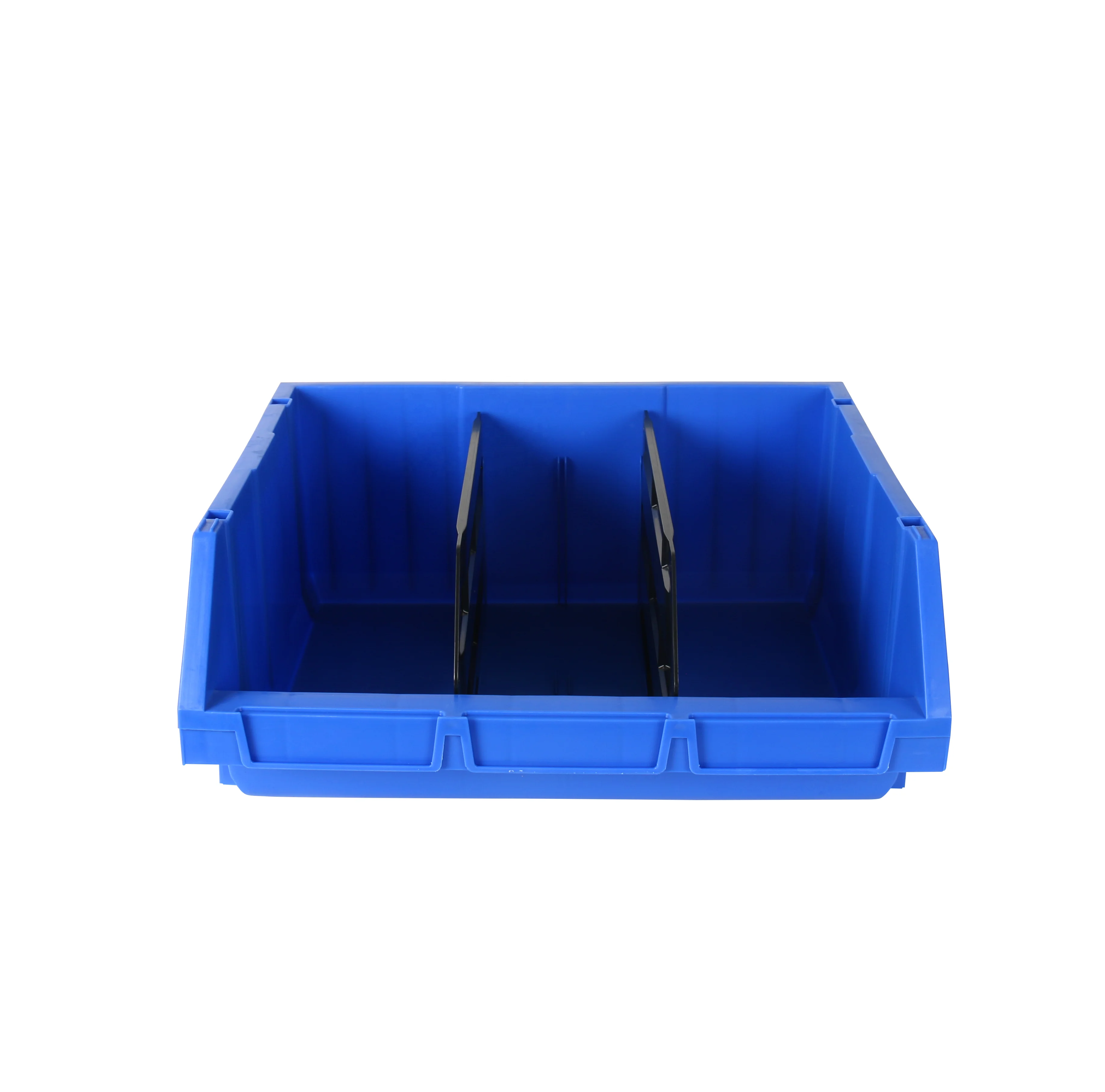 Large capacity plastic stack storage bin with dividers