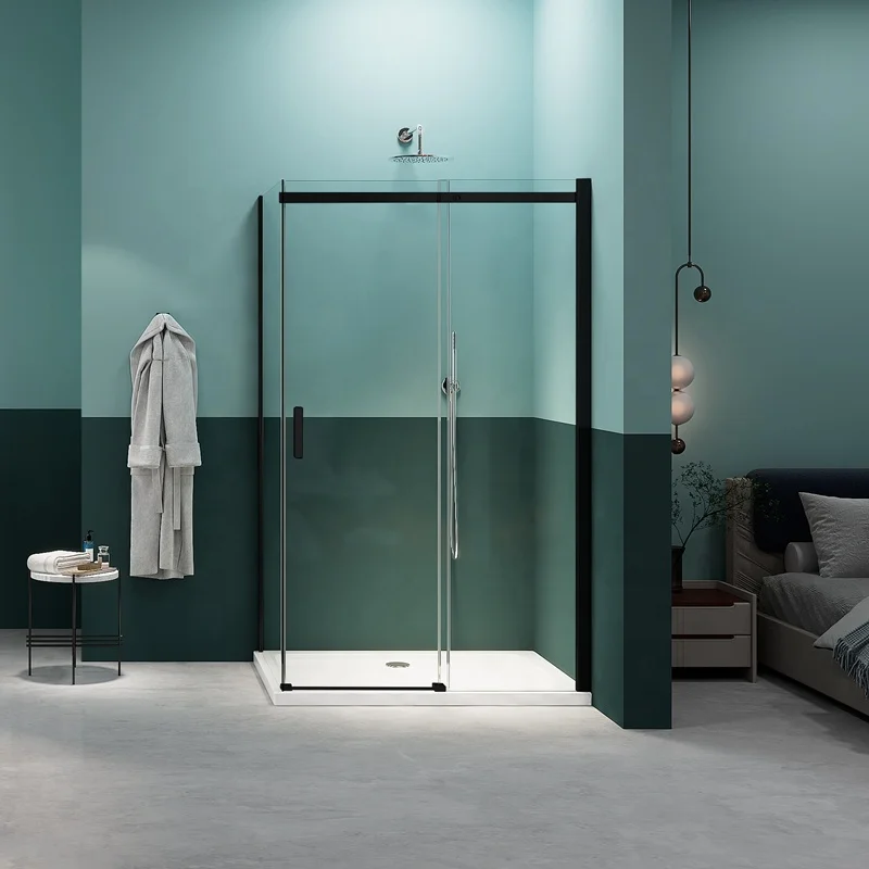 Exceed European Black Sliding Tempered Glass Bathroom Shower Enclosure Shower Door