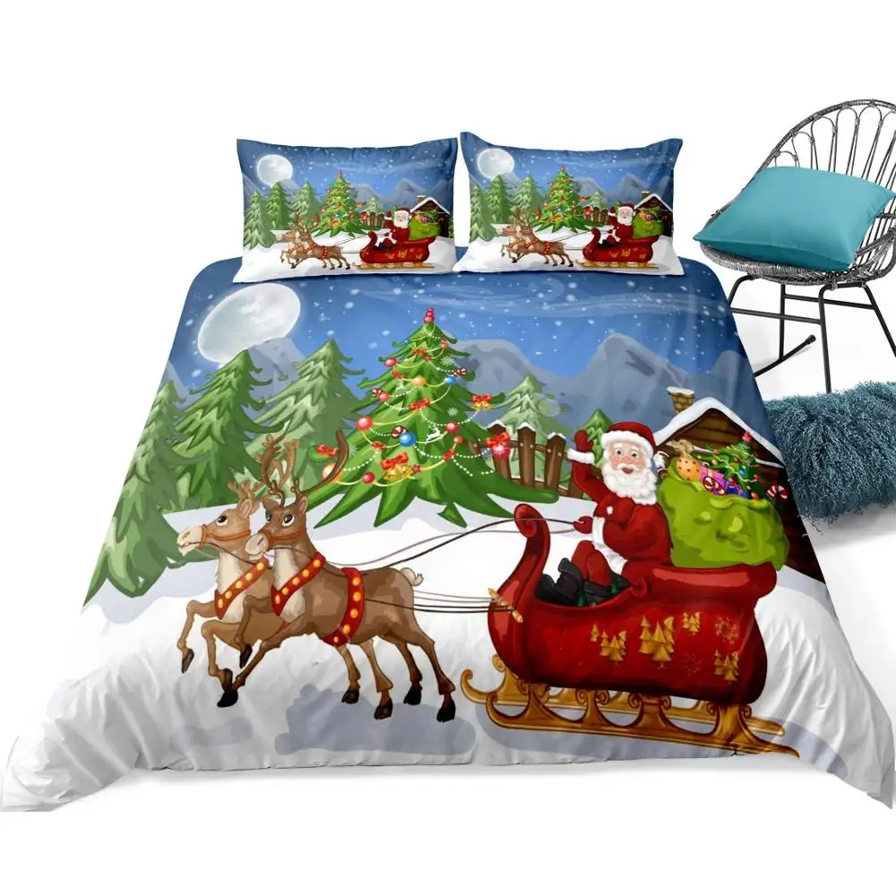 Custom Printed Home Microfiber Adult Bedding Set Christmas Duvet Cover