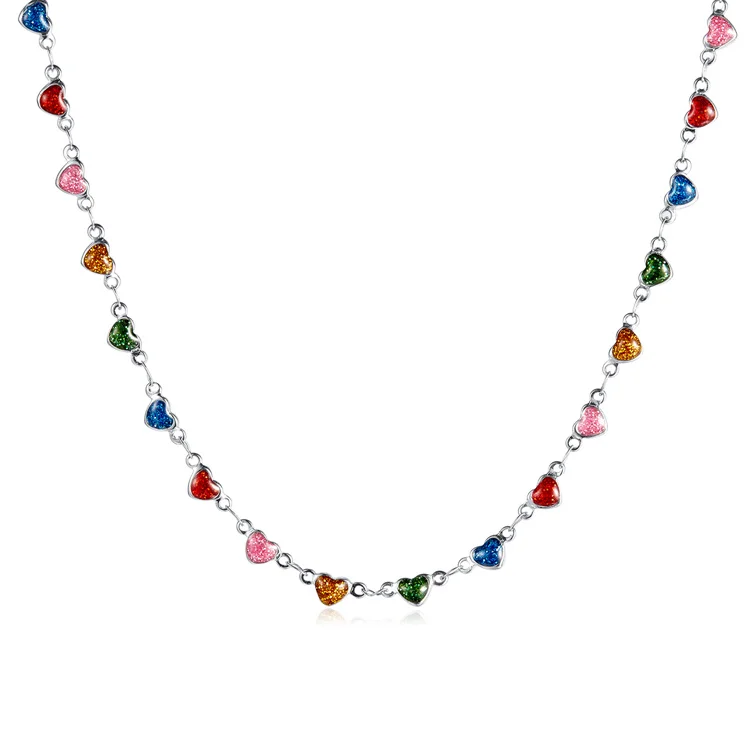 Fashion jewelry chain heart necklaces enamel love colorful summer design hot selling women lady necklace