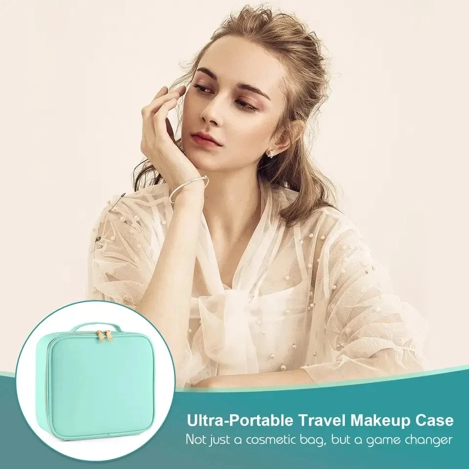 High Grade travel makeup bag case with led light mirror makeup train case beauty cosmetic box makeup organizer storage box