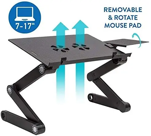 Ergonomic Aluminum Adjustable  Laptop Table Stand with 2 CPU Cooling Fans