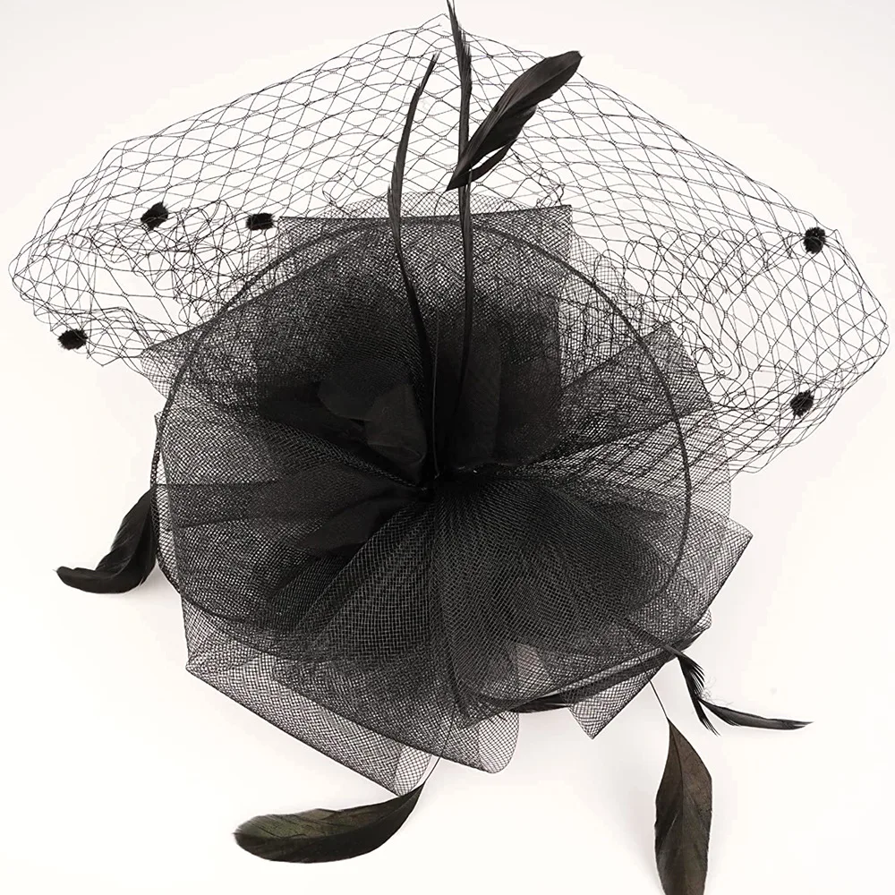 Headwear European Style American Bridal Headdress Hair Ornament Feather Cover Face Hairpin Veil Top Hat Mesh Bow Headdress