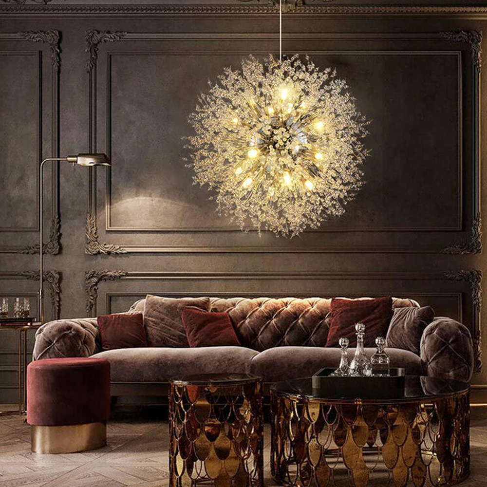 Nordic Decorative Luxury   Minimalist Hanging Crystal Bulb Dandelion Ceiling Led Chandeliers Pendant Light Modern