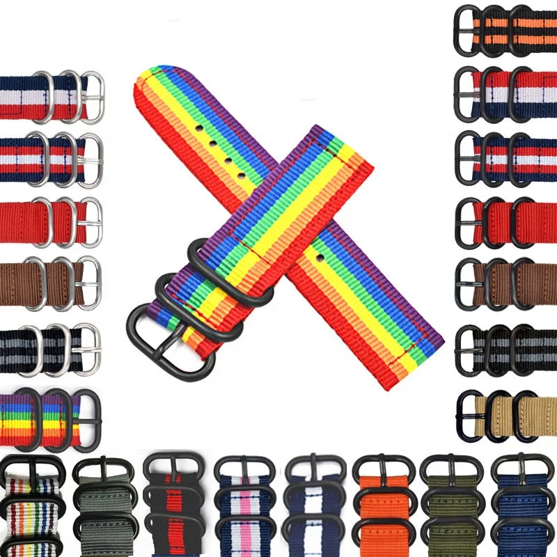 Fabric sport orange beige black gray military green blue khaki zulu canvas watch band 2 piece nylon watch strap