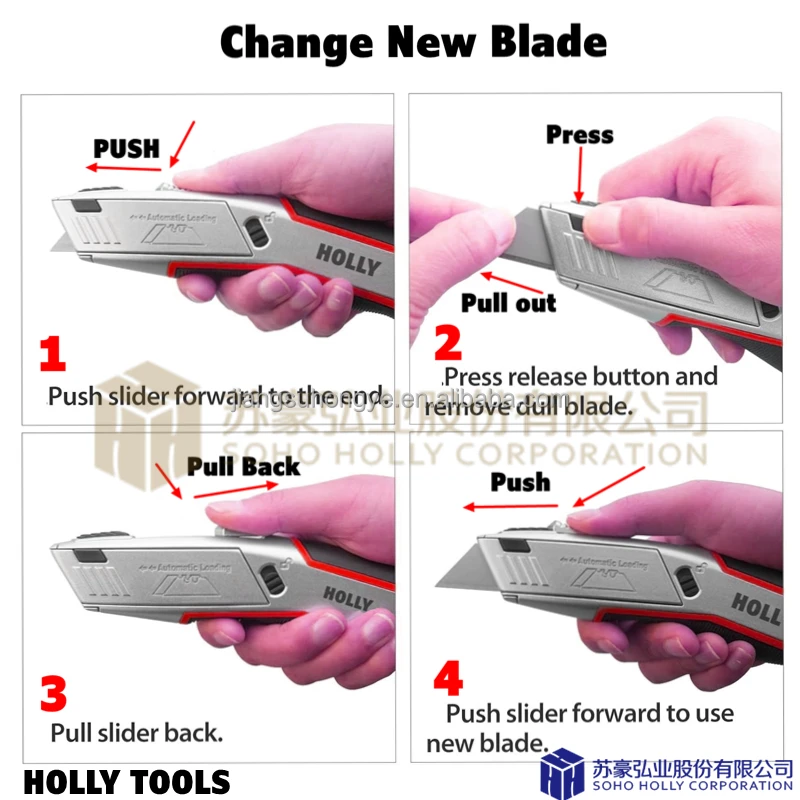 Multi Function Auto Self load Blade Utility Knife Automatic Adjust 3 position Cutting Depth Retractable Box Cutter with 5 Blades