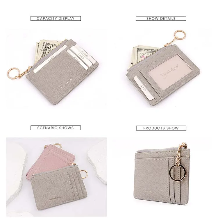 Passport Credit Card Holder Wallet Women Key Chain Protective Lanyard Card Holder Key Chain Pu Leather Photo Card Holder