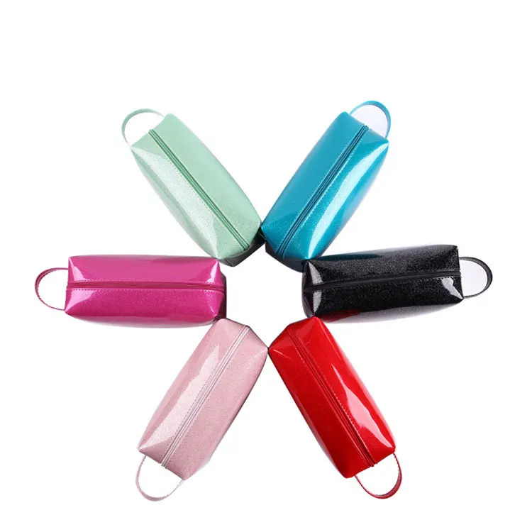 High Quality Women Portable Travel Toiletry Bag PU Cosmetic Makeup Pouch Patent Leather