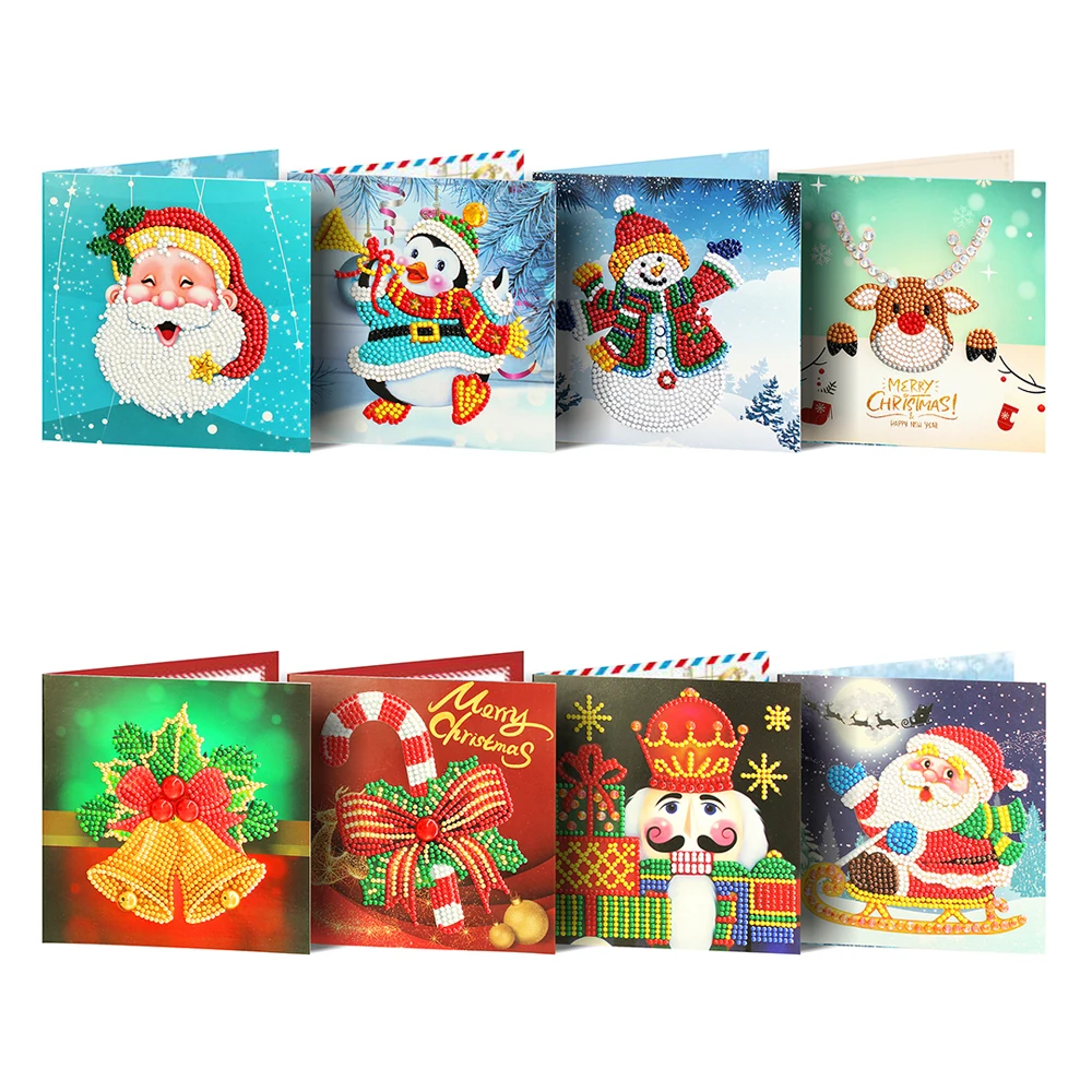 Wholesale Holiday Gifts Diy Diamond Painting Crafts 8 Pieces Set Merry Christmas Series Diamond Greeting Card For Friends
