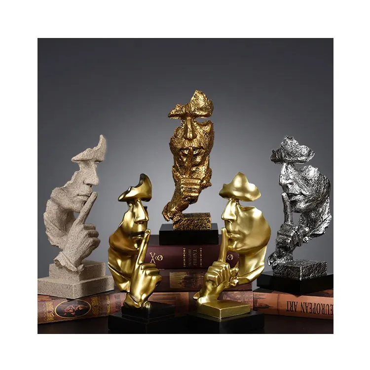 Креативная портретная скульптура тишина-это золотой истончик, украшение для стола, бытовая статуэтка, украшение для стола из смолы