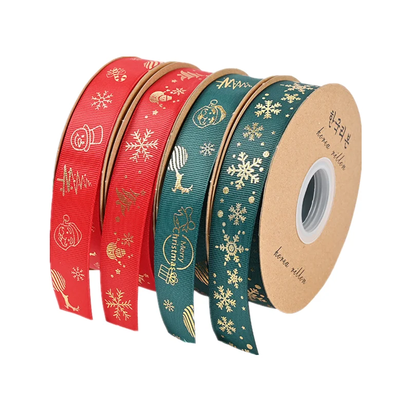 Christmas decoration polyester stain ribbon logo printed wholesale box packing stain ribbon