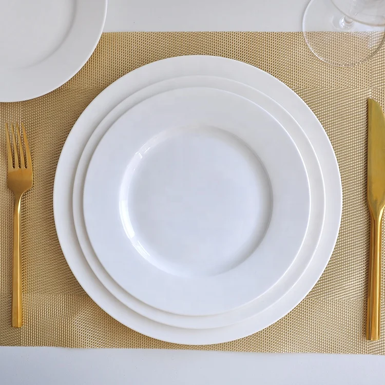 custom logo personalised printed decal white ceramic dinner plates bone china dishes set  for wedding