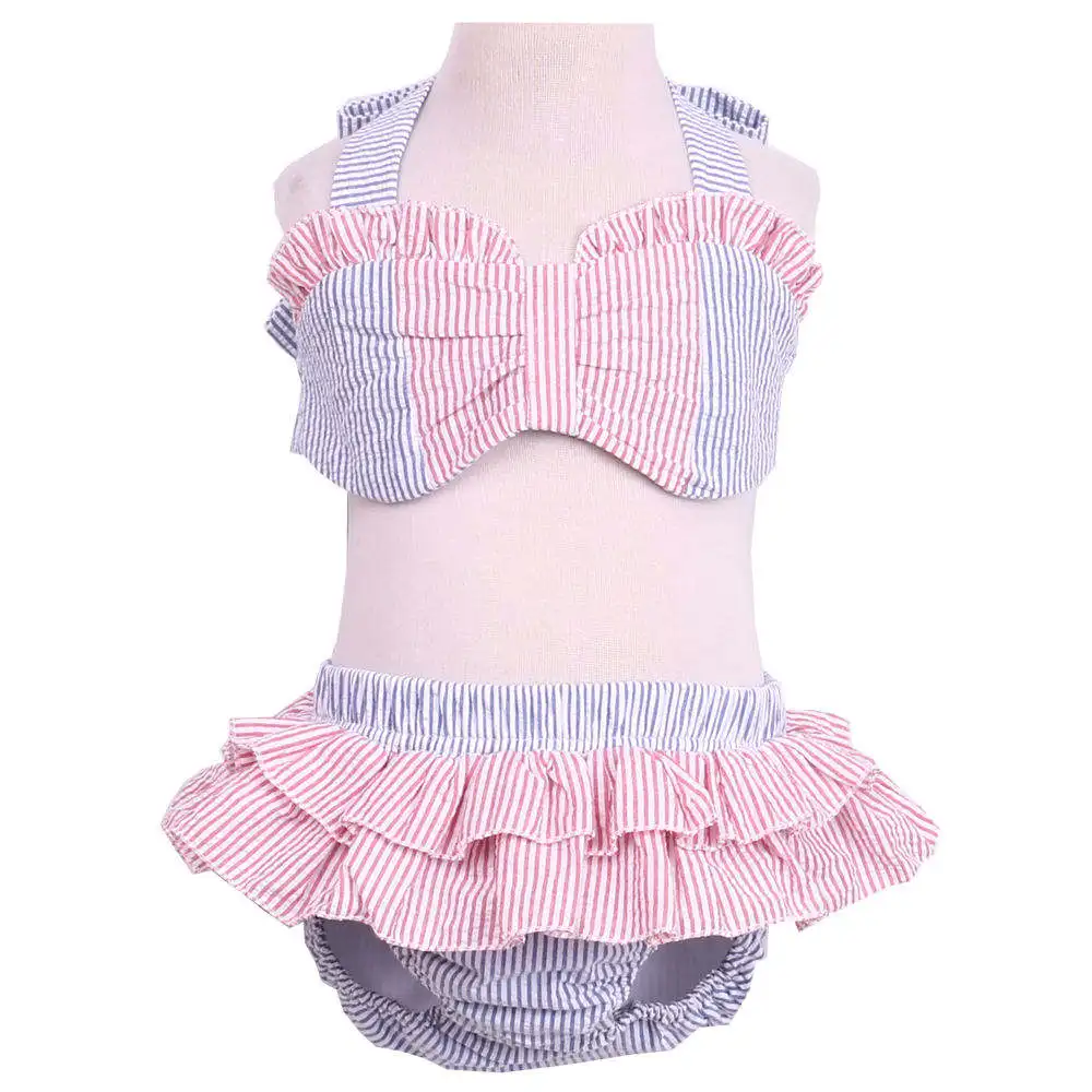 wholesale girl swimsuit one-piece hollow waist kids swim suit Halter Lace up one shoulder girl Swimwear