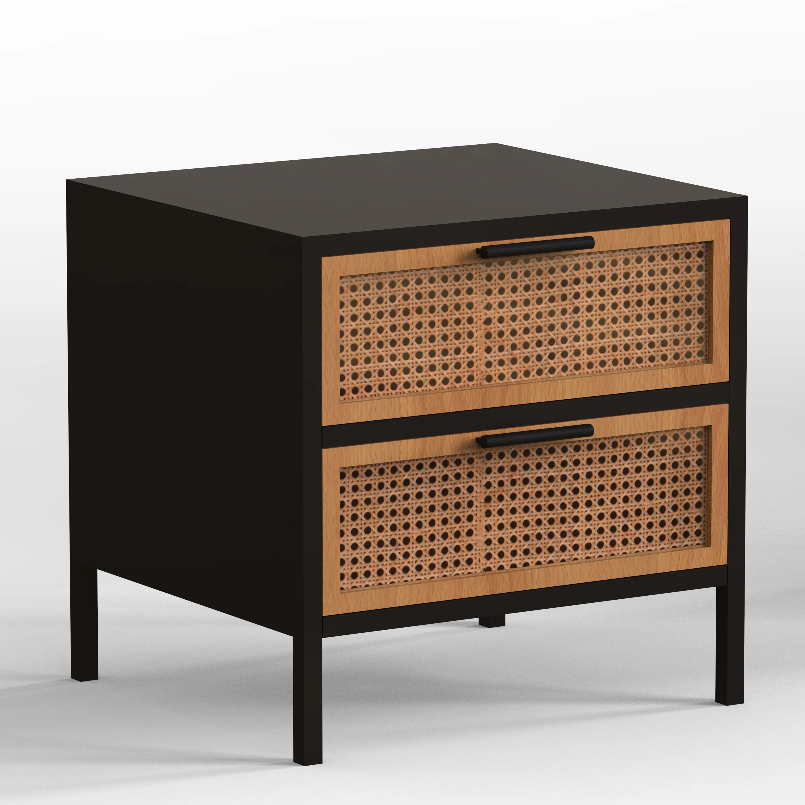 classic living room wooden furniture black console table with 2 rattan drawers