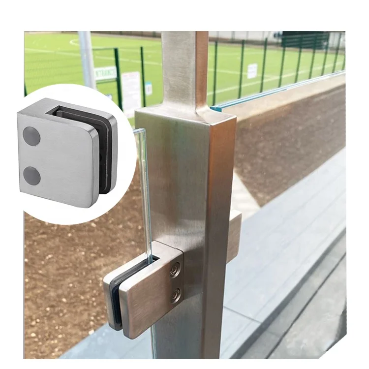 
316 stainless steel square tube flat base security plate glass clamp/glass clip/glass spigot 