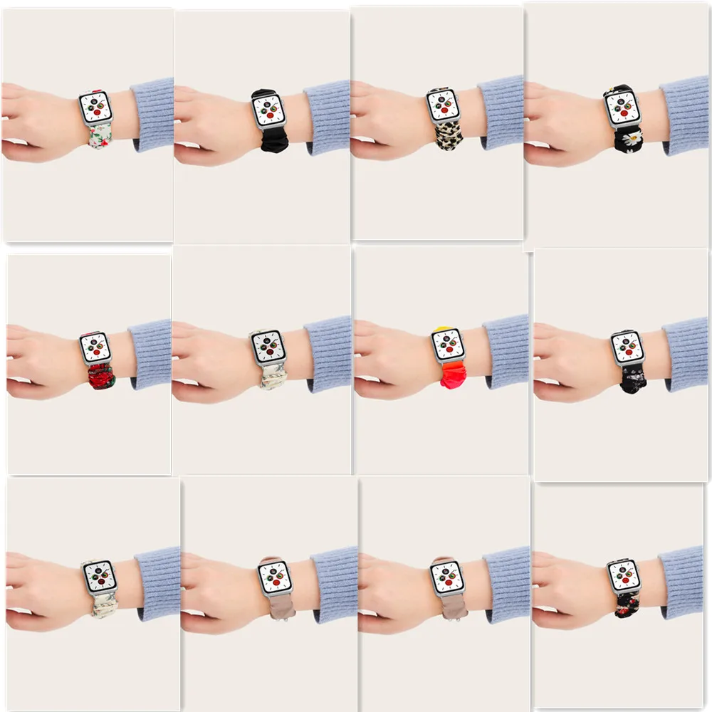 Fashion pattern printed cloth elastic watch band for girls apple watch replacement strap