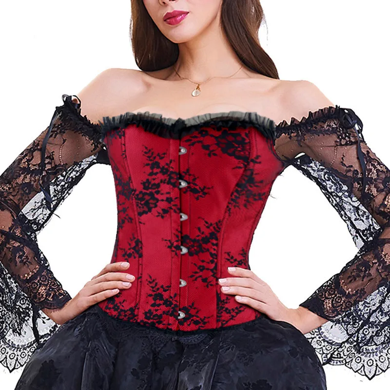 Hot Sale Women Summer Solid Color Court Lace Long Sleeve Tights Corset Shapewear Strapless Stage Wear Top