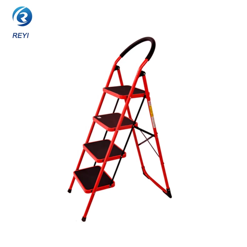 Powder coated 4 steps safety steel ladder with handrail