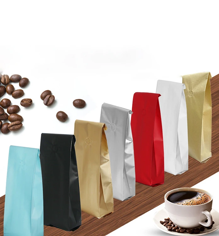 Custom Design 250G  500G 1 Pound  Resealable Aluminum Foil Coffee Beans Packaging Side Gusset Bags With Valve and Tin Tie
