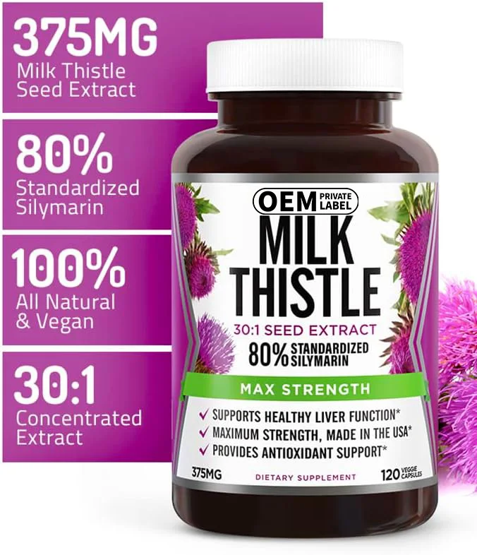 Private Label Cleanse Detox Capsule Herbal Milk Thistle Capsules Seed Extract for Liver Health & Antioxidant Support